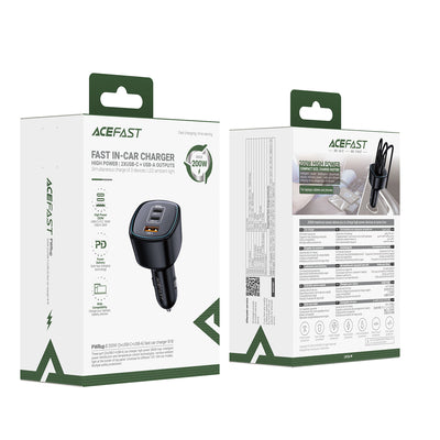 Acefast B18 200W Car Charger 2x USB-C + USB-A - Black