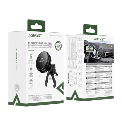 Acefast D66 Magnetic Car Air Vent Mount with Qi2 25W Wireless Charging and Cooling - Black