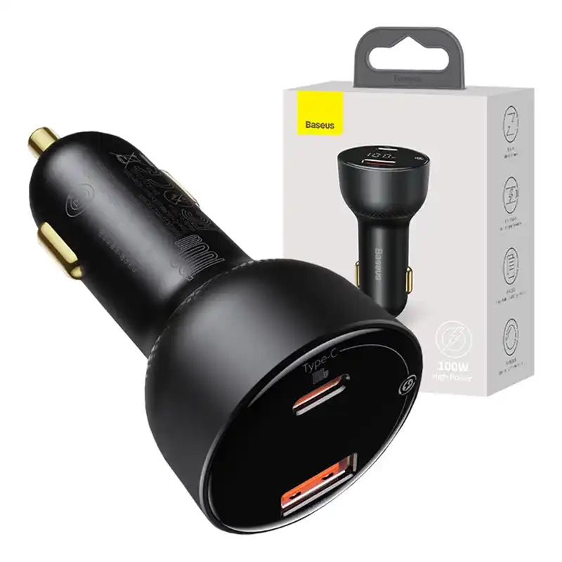 Car charger Baseus Superme, USB, USB-C, 100W (black) - Product Image 1