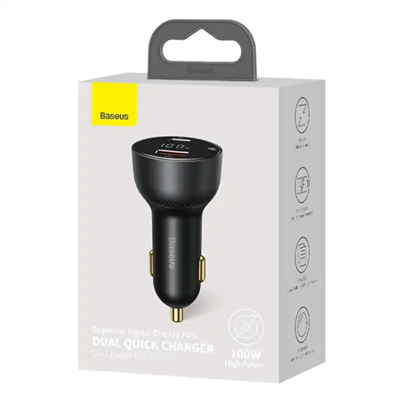 Car charger Baseus Superme, USB, USB-C, 100W (black) - Product Image 6