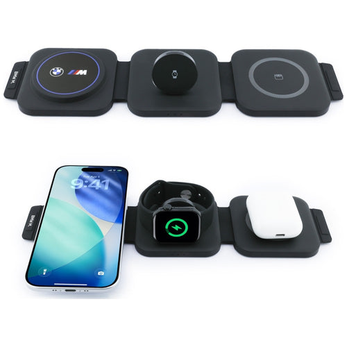 BMW M Qi2 15W Print Logo 3-in-1 Wireless Charger - Blue