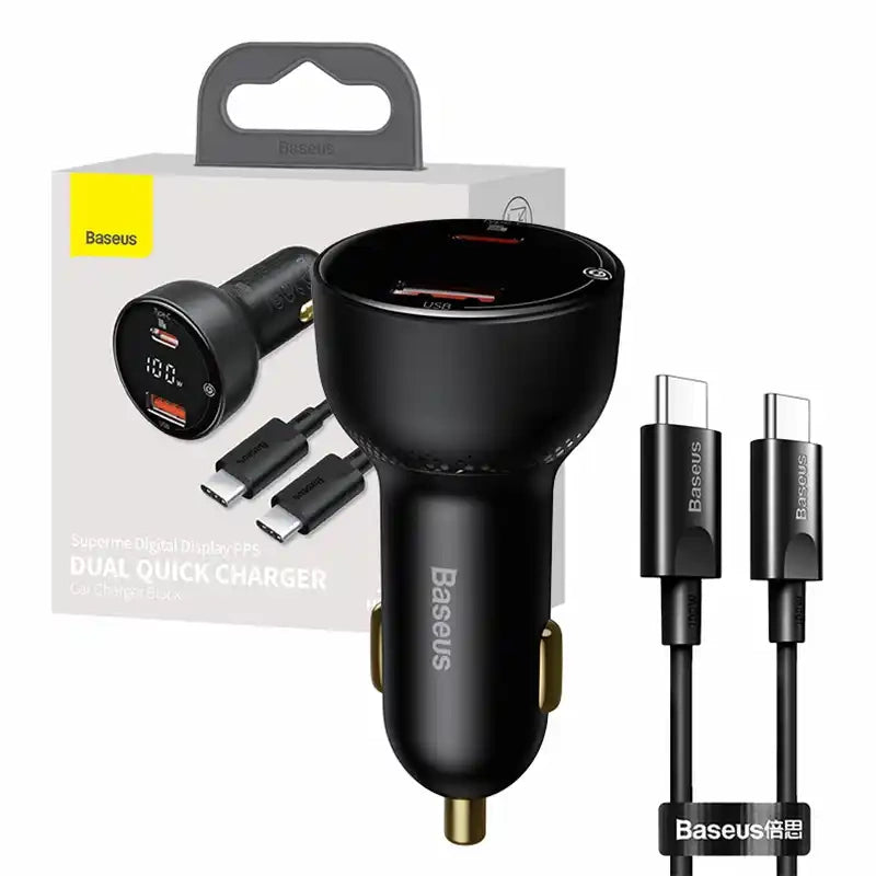 Car charger Baseus Superme, USB, USB-C, 100W + USB-C cable (black) - Product Image 8