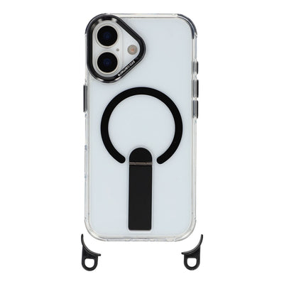 iPhone 17 case with stand, short strap (30 cm) and long strap (120 cm), compatible with MagSafe - black — Hurtel