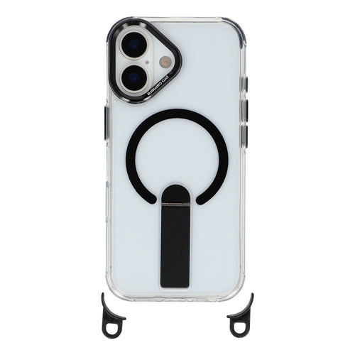iPhone 17 case with stand, short strap (30 cm) and long strap (120 cm), compatible with MagSafe - black — Hurtel