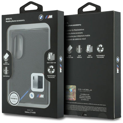 BMW M Leather Perforated Tricolor Stripe Metal Logos MagSafe Case for Samsung Galaxy Z Fold 8 - Black