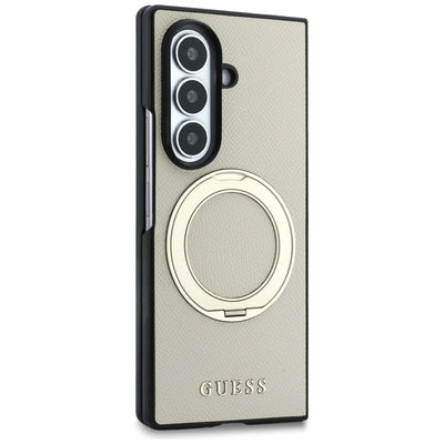 Guess Magnetic Ring Stand Grained Classic Logo MagSafe case for Samsung Galaxy Z Fold 8 Ultra - beige