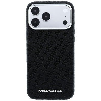 Karl Lagerfeld Grained Allover Logo Metal Elongated MagSafe Case for iPhone 17 Pro / 18 Pro - Black