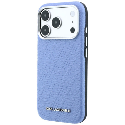 Karl Lagerfeld Grained Allover Logo Metal Elongated MagSafe Case for iPhone 17 Pro / 18 Pro - Blue