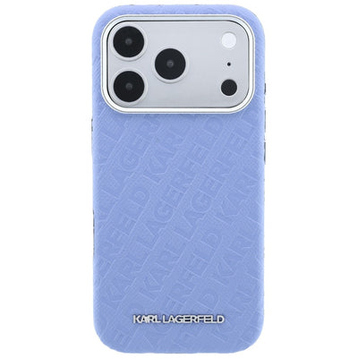 Karl Lagerfeld Grained Allover Logo Metal Elongated MagSafe Case for iPhone 17 Pro / 18 Pro - Blue