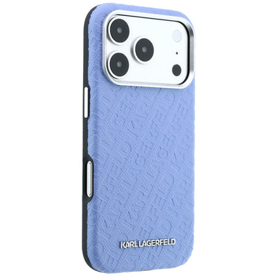 Karl Lagerfeld Grained Allover Logo Metal Elongated MagSafe Case for iPhone 17 Pro / 18 Pro - Blue