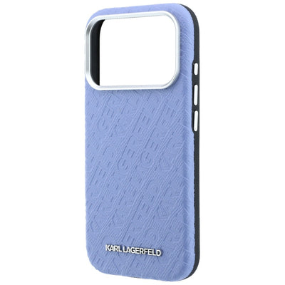 Karl Lagerfeld Grained Allover Logo Metal Elongated MagSafe Case for iPhone 17 Pro / 18 Pro - Blue