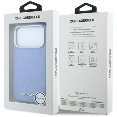 Karl Lagerfeld Grained Allover Logo Metal Elongated MagSafe Case for iPhone 17 Pro / 18 Pro - Blue