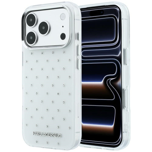 Karl Lagerfeld IML Rhinestones Allover and Electroplated Logo Case for iPhone 17 Pro Max / 18 Pro Max - White