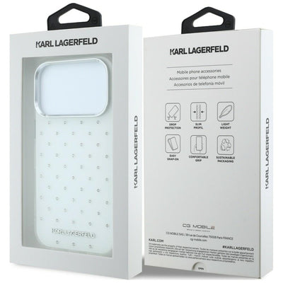 Karl Lagerfeld IML Rhinestones Allover and Electroplated Logo Case for iPhone 17 Pro Max / 18 Pro Max - White