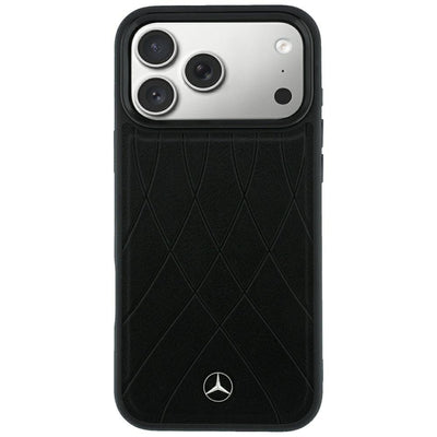 Mercedes Leather Crossed Lines MagSafe Case for iPhone 17 Pro Max / 18 Pro Max - Black