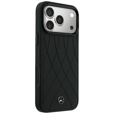 Mercedes Leather Crossed Lines MagSafe Case for iPhone 17 Pro Max / 18 Pro Max - Black