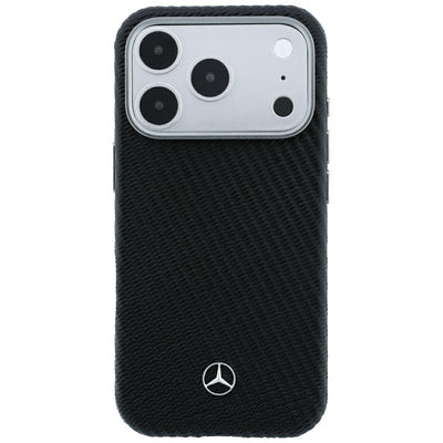 Mercedes Leather Semi Wrap Wood Effect MagSafe Case for iPhone 17 Pro / 18 Pro - Black