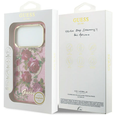 Guess IML Glitter Blossom Roses Case for iPhone 17 Pro / 18 Pro - Pink