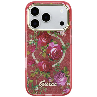 Guess IML Glitter Blossom Roses case for iPhone 17 Pro Max / 18 Pro Max - burgundy