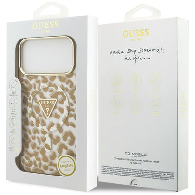 Guess IML Leopard Glitter Triangle Logo MagSafe Case for iPhone 17 Pro / 18 Pro - Brown