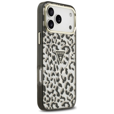 Guess IML Leopard Glitter Triangle Logo MagSafe Case for iPhone 17 Pro Max / 18 Pro Max - Black