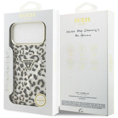 Guess IML Leopard Glitter Triangle Logo MagSafe Case for iPhone 17 Pro Max / 18 Pro Max - Black