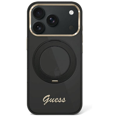 Guess IML Ring Stand 360 Script Metal Logo MagSafe Case for iPhone 17 Pro / 18 Pro - Black