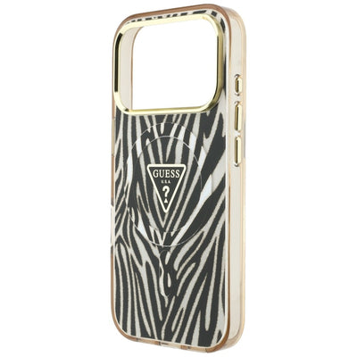 Guess IML Zebra Glitter Triangle Logo MagSafe iPhone 17 Pro / 18 Pro Case - Gold