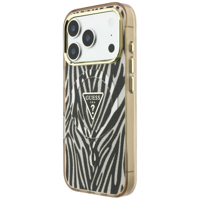 Guess IML Zebra Glitter Triangle Logo MagSafe Case for iPhone 17 Pro Max / 18 Pro Max - Gold