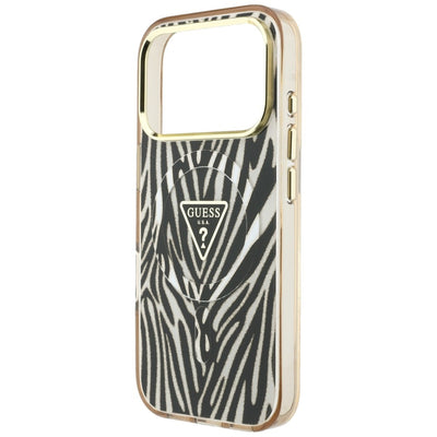 Guess IML Zebra Glitter Triangle Logo MagSafe Case for iPhone 17 Pro Max / 18 Pro Max - Gold