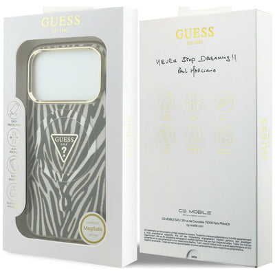 Guess IML Zebra Glitter Triangle Logo MagSafe Case for iPhone 17 Pro Max / 18 Pro Max - Gold