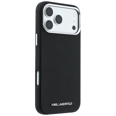 Karl Lagerfeld Grained Elongated Logo MagSafe Case for iPhone 17 Pro / 18 Pro - Black