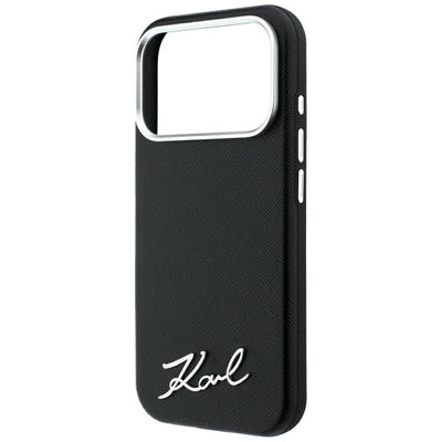 Karl Lagerfeld Saffiano Small Script Metal Logo MagSafe Case for iPhone 17 Pro Max / 18 Pro Max - Black