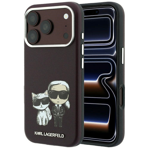 Karl Lagerfeld Smooth Karl & Choupette Bodies Sketch MagSafe case for iPhone 18 Pro / 17 Pro - burgundy