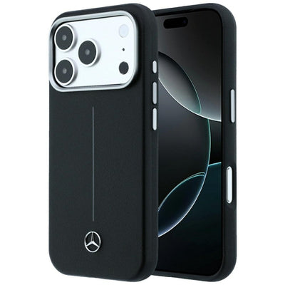Mercedes Leather Semi Wrap Iconic Line MagSafe Case for iPhone 18 Pro Max / 17 Pro Max - Black