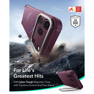 ESR Cyber Tough Kickstand MagSafe case for iPhone 18 Pro Max / 17 Pro Max - dark cherry