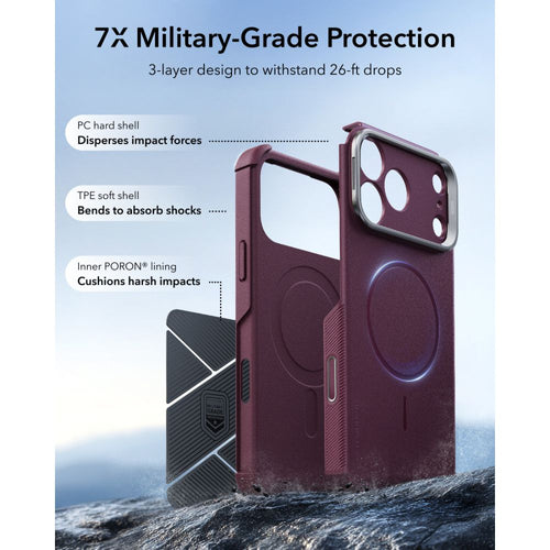 ESR Cyber Tough Kickstand MagSafe case for iPhone 18 Pro Max / 17 Pro Max - dark cherry