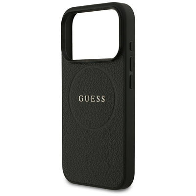 Guess Grained Gold Ring MagSafe Case for iPhone 18 Pro / 17 Pro - Black