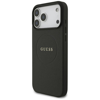 Guess Grained Gold Ring MagSafe Case for iPhone 18 Pro Max / 17 Pro Max - Black
