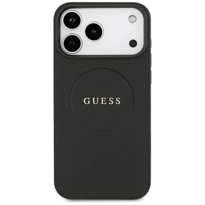 Guess Grained Gold Ring MagSafe Case for iPhone 18 Pro Max / 17 Pro Max - Black