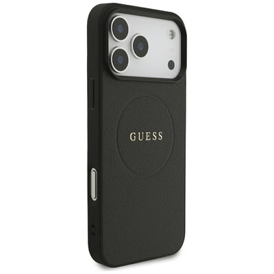 Guess Grained Gold Ring MagSafe Case for iPhone 18 Pro Max / 17 Pro Max - Black