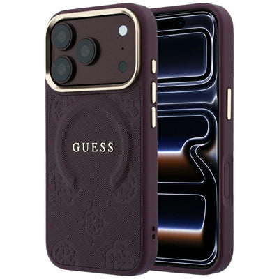 Guess Saffiano Peony & Ring MagSafe case for iPhone 17 Pro / 18 Pro - burgundy