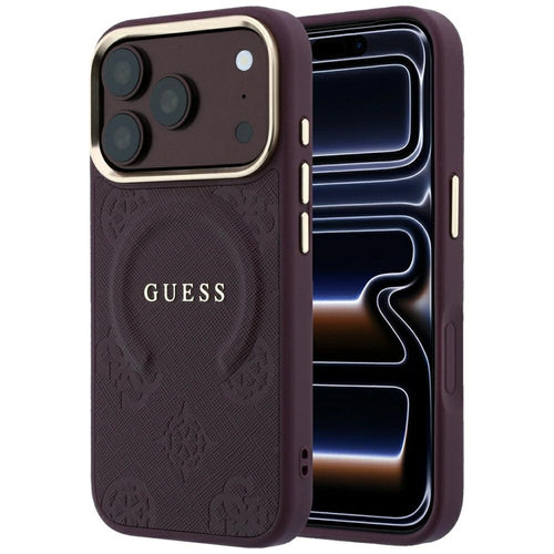 Guess Saffiano Peony & Ring MagSafe case for iPhone 17 Pro / 18 Pro - burgundy