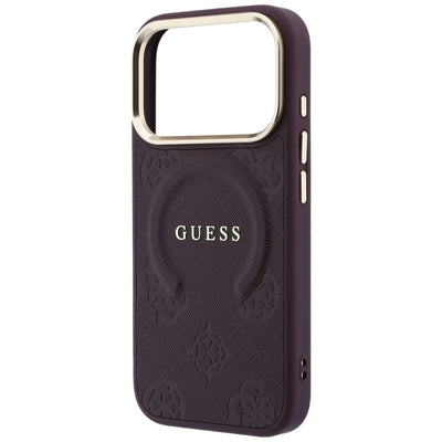 Guess Saffiano Peony & Ring MagSafe case for iPhone 17 Pro / 18 Pro - burgundy