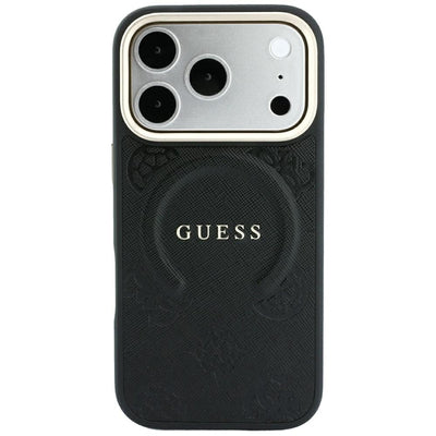 Guess Saffiano Peony & Ring MagSafe case for iPhone 17 Pro / 18 Pro - black