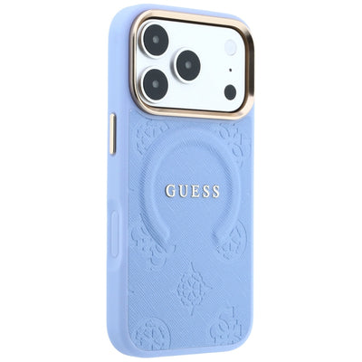 Guess Saffiano Peony & Ring MagSafe case for iPhone 17 Pro / 18 Pro - light blue