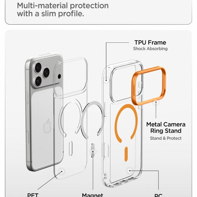 Spigen Ultra Hybrid Optik S MagSafe Case for iPhone 18 Pro / 17 Pro - Transparent Orange