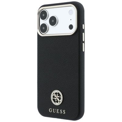 Guess Grained Round Strass Logo MagSafe Case for iPhone 18 Pro Max / 17 Pro Max - Black