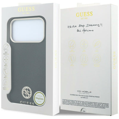 Guess Grained Round Strass Logo MagSafe Case for iPhone 18 Pro Max / 17 Pro Max - Black
