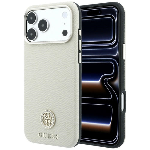 Guess Grained Round Strass Logo MagSafe Case for iPhone 18 Pro Max / 17 Pro Max - Beige